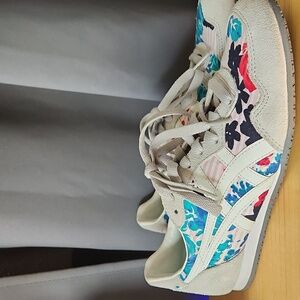 Onitsuka Tiger Serrano gray suede floral stripe fabric retro sneaker sz8